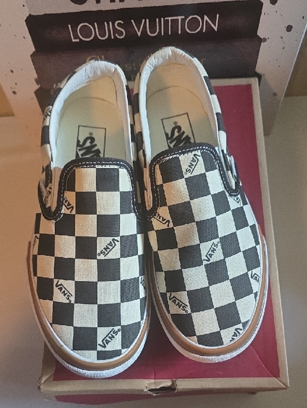Vans Women's Checkerboard Slip-On Sneakers - Black & White - Picture 4 of 9